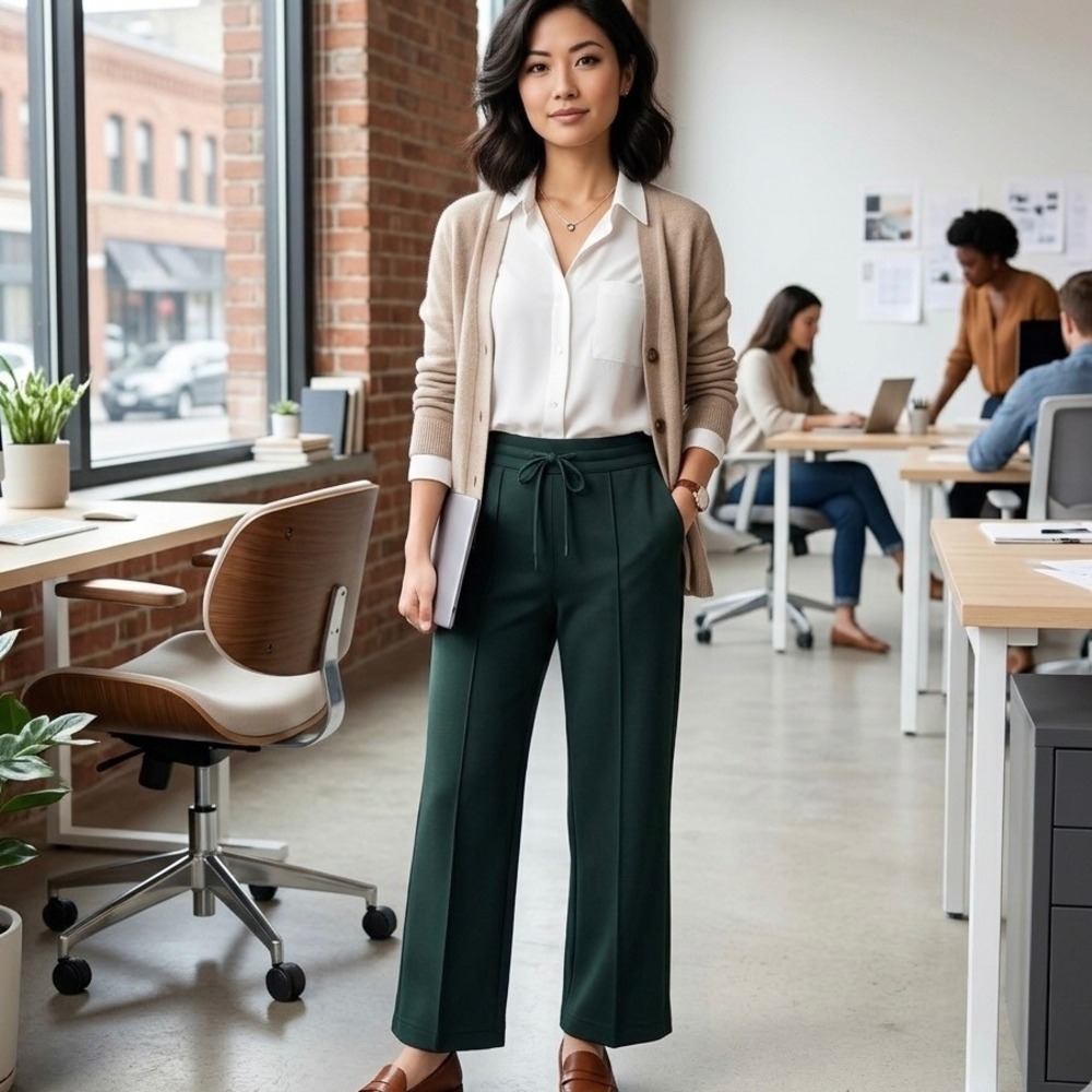 Uniqlo Dry Sweat Track Pants Dark Green Straight Leg Trousers Womens Small